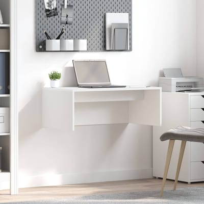 vidaXL - Aan - de - muur - bevestigd - bureau - Wit - Bewerkt - hout - 80 - x - 45 - x - 30 - cm