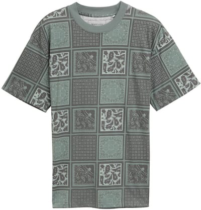 Tom Tailor Denim - Relaxed T-shirt met patroon - Maat XS - grey green patchwork print