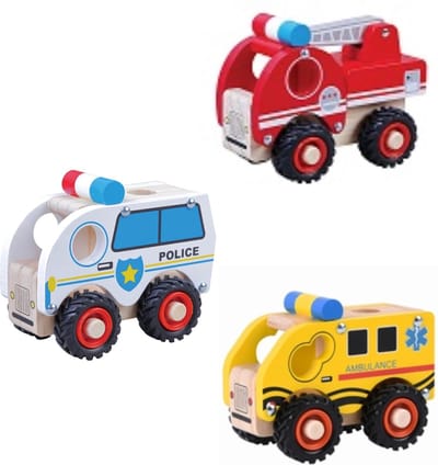 Playwood 112 Auto rubber wielen Ambulance-Brandweer en Politie u krijgt 3 assorti geleverd