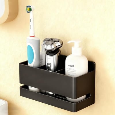 Tandenborstelhouder Aluminium - Badkamer Organizer - Badkamer Opbergen - Geen Boren Nodig - 3 Vakken - Zwart