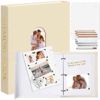 Dailygoods- Fotoalbum 21 x 28 cm - Linnen Omslag - Scrapbook - Herinneringsalbum - 3 Ringen - 50 Witte Vellen