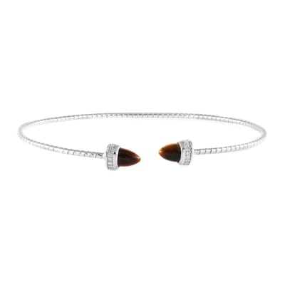 Cavill - Zilveren Armband - 925 Sterling Zilver Gerhodineerd - 2 Natuurlijke Tijgeroog 1,71 ct + 36 Witte Topaas 0,243 ct - Flexibele Bangle Dames