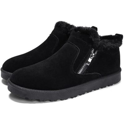 Heren Leren Laarzen Winter Sneeuwschoenen Voor Heren Pluche Warme Binnenkant Antislip Zwarte Enkellaarsjes Knusse Furry Schoenen Botas Hombre 44