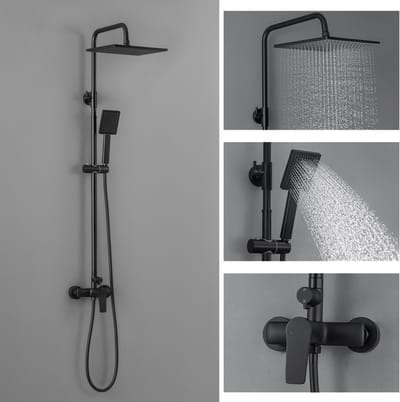Auralum Max Douche Set - Regendouche - Ø 25.4 cm - Vierkant Handdouche - Douchesysteem - Hoogte Verstelbaar 93-130 cm - Mengkraan - Wandmontage - Waterbesparend - Zwart