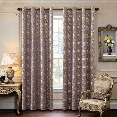 Gordijnen Verduisterend met Oogjes 2 Stuks, 140x260 CM, Retro Elegante Bloemen Verduisteringsgordijn, Isolerend Gordijn Tegen Warmte en Koude, Ideaal voor Slaapkamer en Woonkamer, Boonrood