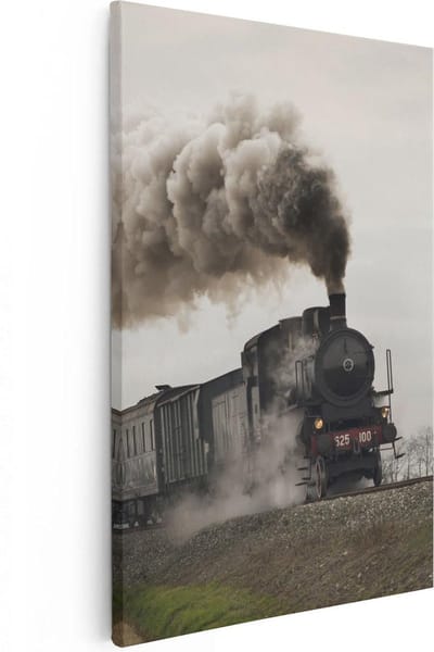 Artaza Canvas Schilderij Trein - 20x30 cm - Klein - Wanddecoratie Stoomlocomotief - Muurdecoratie Woonkamer - Kamer Accessoires