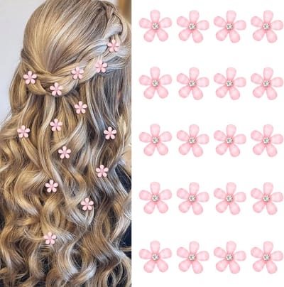 20x Mini Roze Bloem Haarspeldjes met Strass - Schattige Decoratieve Haarclips voor Meisjes en Dames