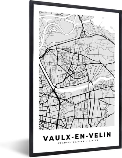 Fotolijst incl. Poster - Vaulx-en-Velin – Plattegrond - Frankrijk – Kaart – Stadskaart - 40x60 cm - Posterlijst