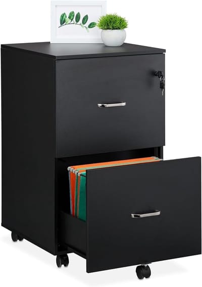 Dossierkast - Ladekast op Wieltjes - 2 Lades - Houder voor Hangmappen - Bureau-Kast - Archiefkast - Zwart - 72 x 43 x 46 cm