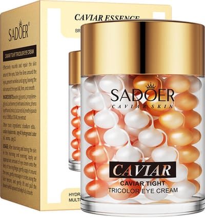 SADOER Kaviaar & Hyaluronzuur Oog crème + Hydraterende Essence Serumcapsules – Anti Donkere Kringen, Wallen, Fijne Lijntjes ,Anti-Rimpel,Anti-aging & Verstevigend| Pinda's softgelcapsules | Serumcapsules knijp-pipet| Skin Care |Caviar Tight Tricolor
