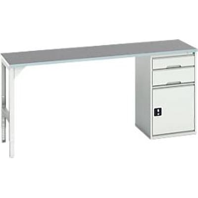 Bott verso onderbouwwerkbank, linoleumblad, 2 laden, 1 deur, 1 plank, B 2000 x D 600 x H 930 mm, lichtgrijs