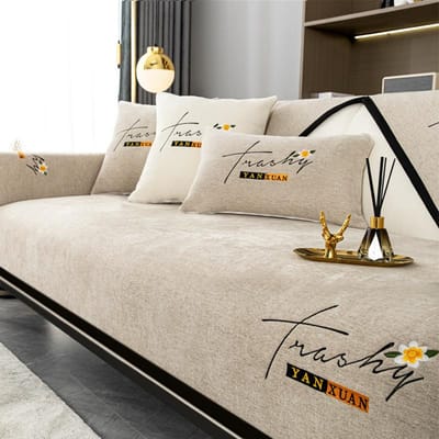 Chenille Geborduurde Letter Bankhoes Vier Seizoenen Universeel Antislip Bankhoes L-vorm Hoekbankhoes Woonkamer Kussen 70x70cm 1pcs