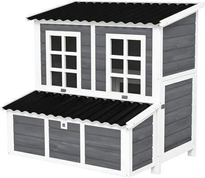 Houten kippenhok 100 x 86 x 100 cm – Buitenverblijf met deuren – Veilig nestkastje met vakken, waterdicht dak – voor 3 tot 4 kippen, toegang via een hellingbaan