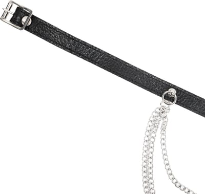Rimba - Lederen Halsband met Metalen Kettingen - Zwart/Zilver