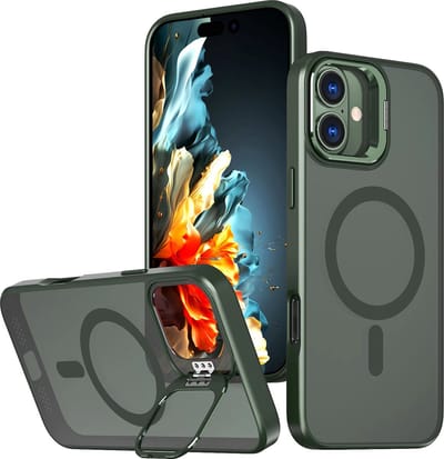 IYUPP Hoesje geschikt voor iPhone 16 Hoesje - Geschikt voor MagSafe - Kickstand Magnetisch Back Cover - Groen