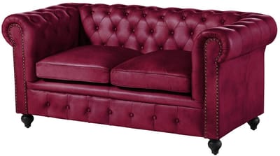 MASSIVMOEBEL24.DE 2-zitsbank rood echt leer (buffel) 158x82x75 cm (BxTxH) CHESTERFIELD #402 deels gemonteerd