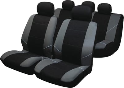 Famanu Merton' zwart/grijze stoel- en hoofdsteunbekleding - complete set universele bekleding met elastische zoom, geschikt voor zij-airbag en in de te wassen