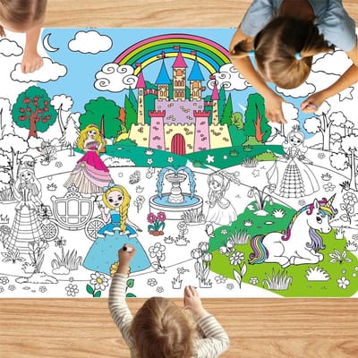 Princess Graffiti Poster 183x76cm met 12 Verf Pennen, Kleurrijke Tafelkleed voor Kinderen, Creatieve Kleurposter voor Jongens en Meisjes, Perfect voor Feestdecoraties en Cadeaus