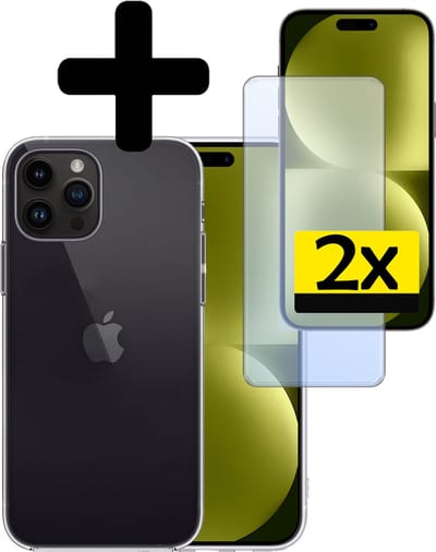Hoesje - Met 2x Screenprotector - Geschikt voor Apple iPhone 15 Pro - Sterk & Shockproof - Back Cover - Siliconen Case - Telefoon Hoes - Telefoonhoesjes - Transparant