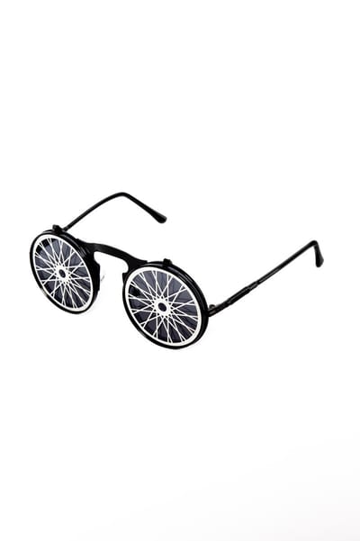 KIMU® Flip Up Zonnebril Spaken - Zwart Montuur - Zilver Zwarte Glazen - Fiets Wiel Auto Mechanisch Steampunk Vintage Retro Opplakbaar Bril Festival
