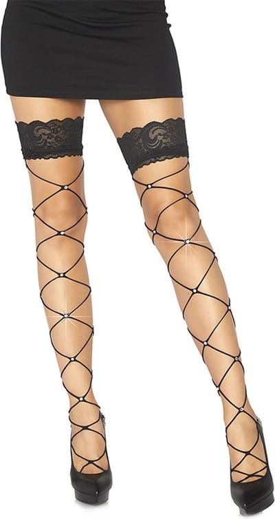 Wide net thigh high w chrystal