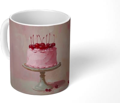 Mok - Koffiemok - Taart - Pink - Cherry - Mokken - 350 ML - Beker - Koffiemokken - Theemok