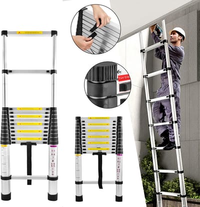 Froadp 3,8 m telescopische ladder aluminium multifunctionele ladder multifunctionele ladder antislip ladder stepladder klapladder ladder 150 kg draagvermogen 13 sporten zilver