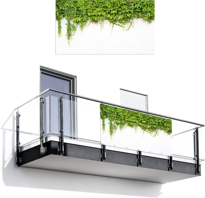 Balkonscherm 200x110 cm - Balkonposter Klimop - Groene bladeren - Muur - Wit - Balkon scherm decoratie - Balkonschermen - Balkondoek zonnescherm