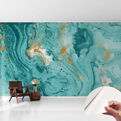 Coloray Zelfklevend Behang - Zeegolven Stickerbehang op rol - 416x254 cm - Blauw Zelfklevend Behang - Voor de woonkamer, slaapkamer en kantoor - Peel-and-stick techniek - Zelfklevend fotobehang