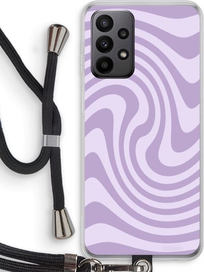 Case Company® - Hoesje met koord geschikt voor Samsung Galaxy A23 hoesje met Koord - Swirl Paars - Telefoonhoesje met Zwart Koord - Bescherming aan alle Kanten en Over de Schermrand
