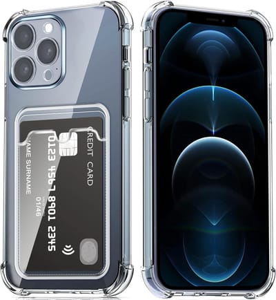 Schokbestendig TPU Hoes Kaarthouder Geschikt voor: iPhone 13 Pro Max - Transparant - Hoesje met Achterkant Pasjeshouder