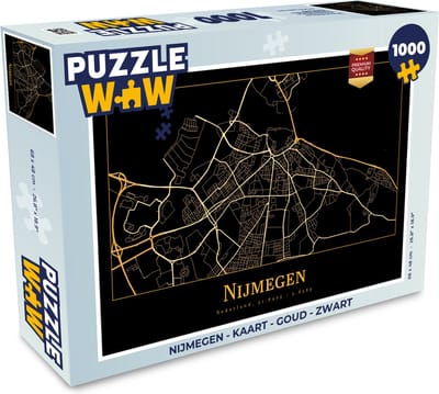 Puzzel Nijmegen - Kaart - Goud - Zwart - Legpuzzel - Puzzel 1000 stukjes volwassenen
