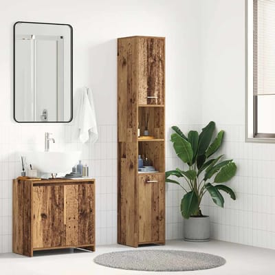 vidaXL - Badkamerkast - 30x30x183,5 - cm - bewerkt - hout - oud - houtkleurig