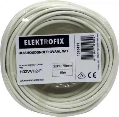 Elektrofix huishoudsnoer ovaal 2 x 0,75 mm wit 10 m
