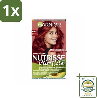 1 x Garnier - Nutrisse Ultra Color 6.60 - Haarkleuring - Vurig Rood - Voedend - Permanente Kleur- Haarverf - Permanent - Rood - Grijsdekking - Voedend