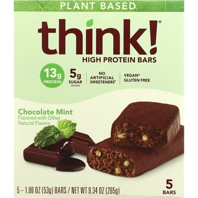 Pense!, Barre Riche en Protéines, Menthe Chocolat, 5 Barres, 53G (1,86 once) Chaque