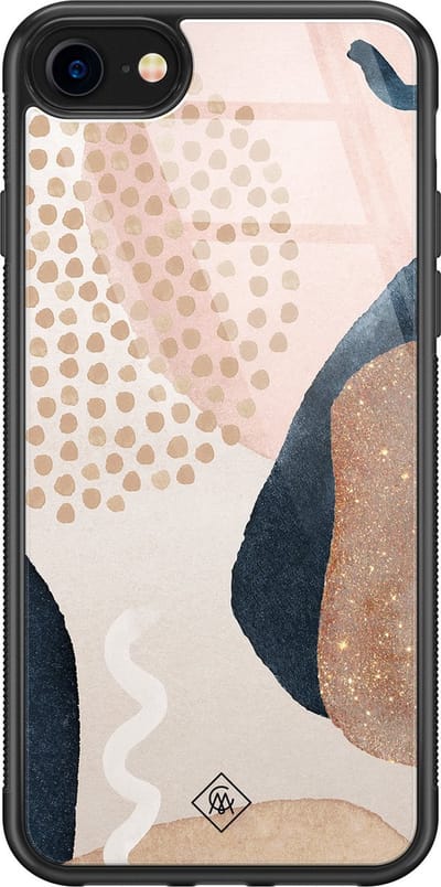 Casimoda® hoesje - Geschikt voor iPhone SE (2020) - Abstract Dots - Luxe Hard Case Zwart - Backcover telefoonhoesje - Bruin/beige