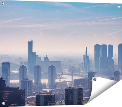 Gards Tuinposter Rotterdamse Skyline - 80x60 cm - Tuindoek - Tuindecoratie - Wanddecoratie buiten - Tuinschilderij