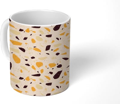 Mok - Koffiemok - Terrazzo - Patroon - Geel - Mokken - 350 ML - Beker - Koffiemokken - Theemok