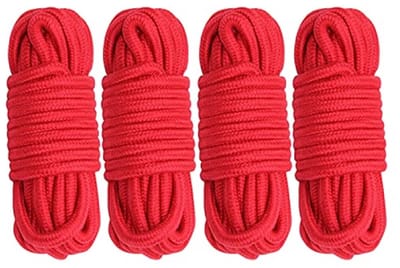 PromoHome Zacht katoenen touw 8 mm x 5 m - 4 stuks - Rood - Bindtouw voor knutselen, decoratie en DIY