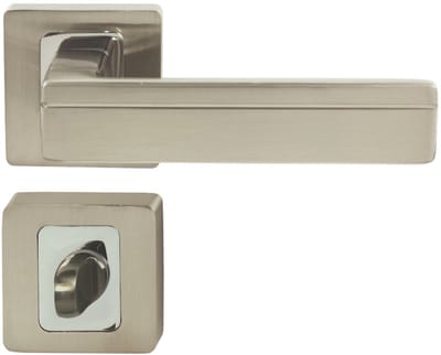 Domino® Deurkrukgarnituur TIK QR M6/M9 - Chroom/Nikkel - WC met Vierkant Rozette - Deurbeslag van aluminium - Deurklink voor badkamer, badkamerdeuren, kelderdeur en binnendeur