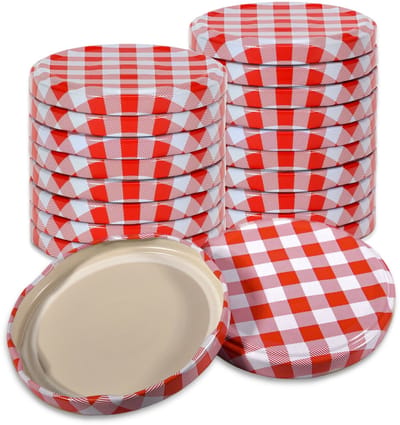 Oputec 20x twist-off draaideksel TO 82 (82 mm) – rood-wit geruit inmaakdeksel – reserve voor jampotten & weckpotten