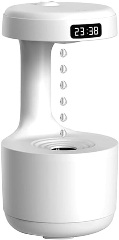 Anti-Zwaartekracht Luchtbevochtiger - Waterdruppel Tegenstroom - Digitale klok - 800ml Tank - Fluisterstil - Magische Waterdruppels - Met Sfeerlicht & Slaapstand - Design Bevochtiger voor Slaapkamer & Kantoor - Wit