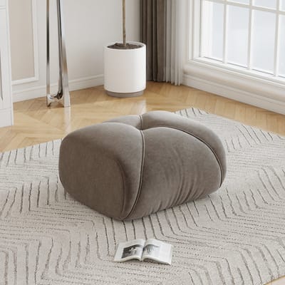 Modulaire Hocker Chenille poef - Grote taupe hocker voor woonkamer - Zachte voetenbank kindvriendelijk - Ergonomisch - 78x76x45 cm - Zitmeubel - Woonkamer Taupe