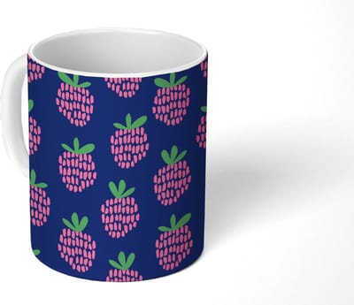 Mok - Koffiemok - Patroon - Framboos - Retro - Mokken - 350 ML - Beker - Koffiemokken - Theemok