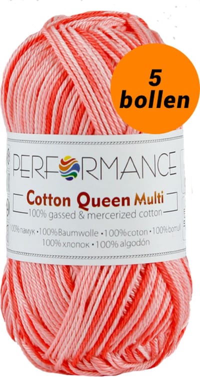 5 bollen Haakgaren - katoen kleur zalm(10403) - Cotton queen multi garen