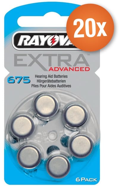 Voordeelpak Rayovac gehoorapparaat batterijen - Type 675 (blauw) - 20 x 6 stuks