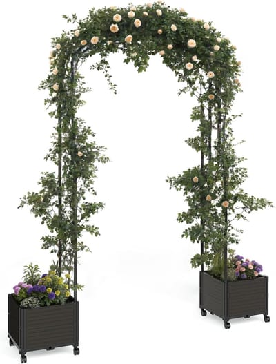 Metalen Rozenboog - Zwart - Decoratieve Tuinboog voor Klimplanten - Bruiloft Boog & Backdrop Stand - Weerbestendig - 240 cm Hoog