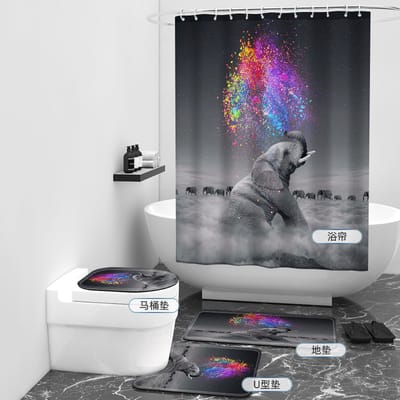 Floraweg Douchegordijn,Shower Curtain,badgordijn,badkamergordijn,Gelukkige badende olifant ,-topkwaliteit - digitale printen -Anti Schimmel - Inclusief 12 ringen -met 12 stuks douchegordijnhaken – Waterdicht -Wasbaar- Polyester - 180x200 cm