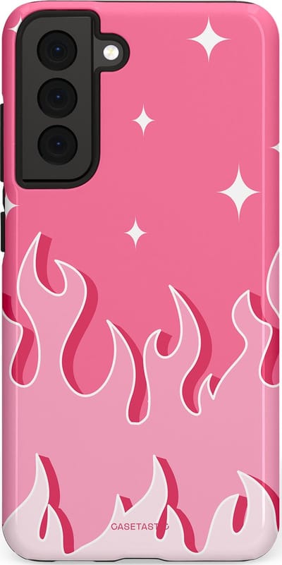 Casetastic Hoesje Geschikt voor Samsung S21 FE - Stijlvolle Beschermende Duo-layer Case - Roze Vlammen